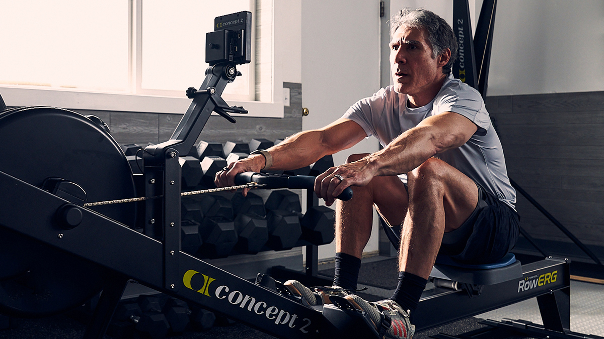 Steve Tague indoor rowing at Rowed to Fitness - Personal Strength Fitness and Rowing Coach