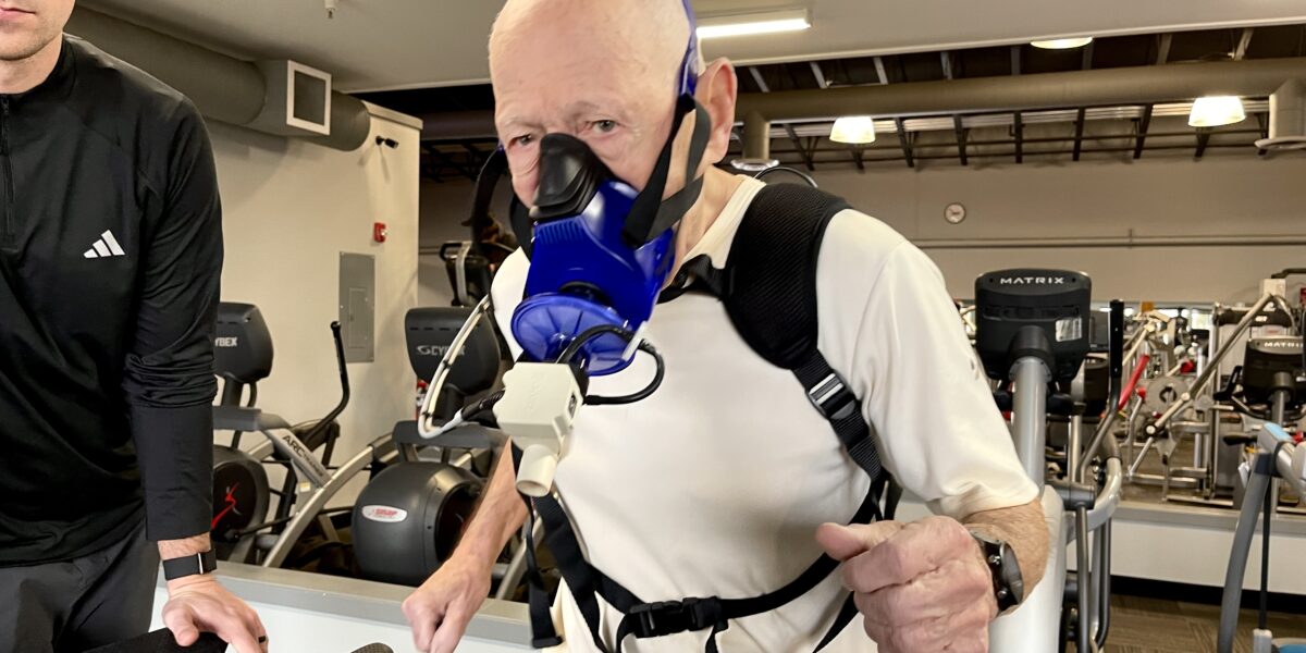 90 year old Keith Sime of Bend Oregon performing VO2 max test with Rowed to Fitness.